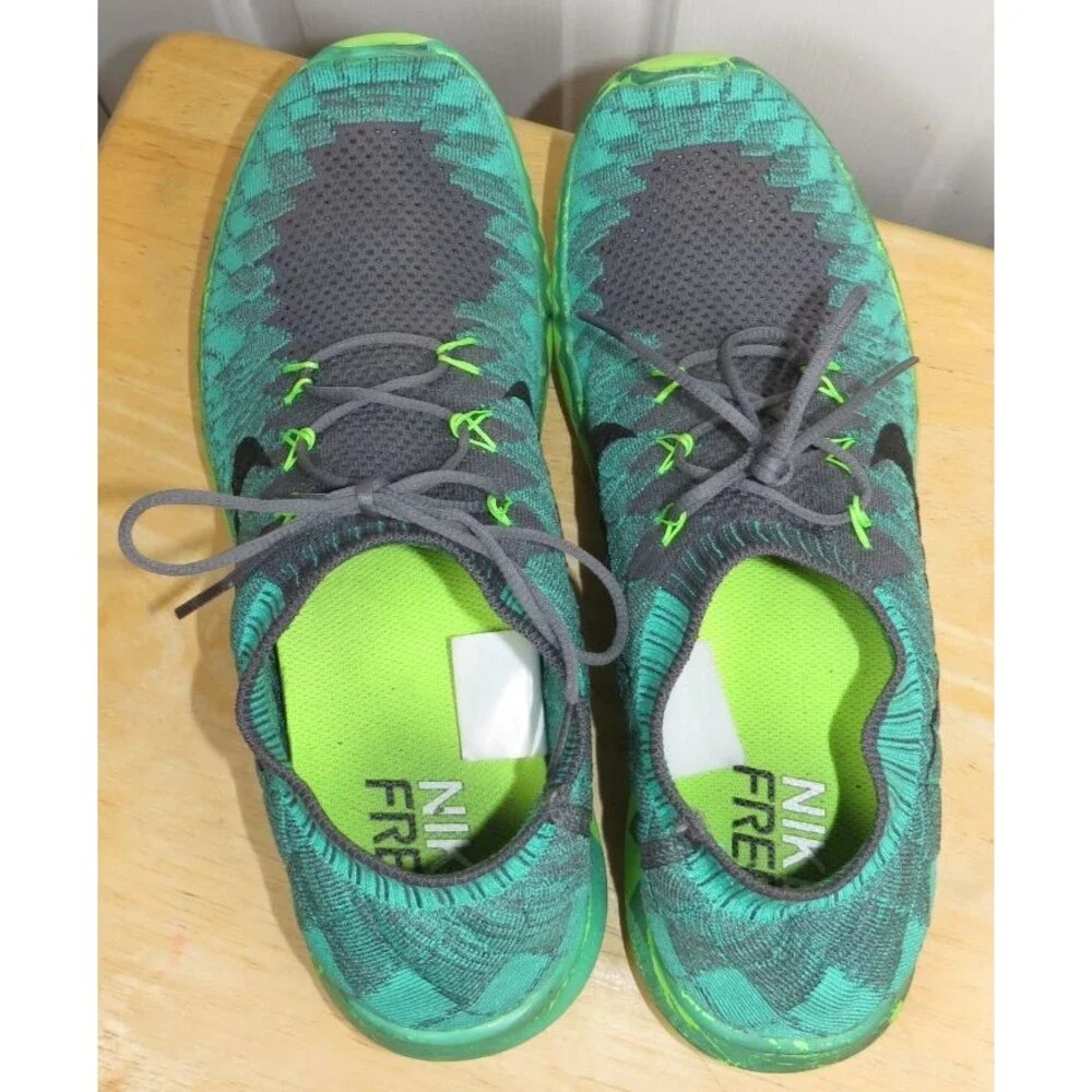 Nike Free Flyknit 3.0 Green/Lime/Gray Athletic Shoes Men's Size 11.5